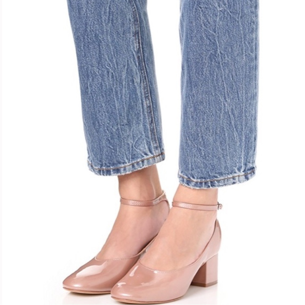Sigerson Morrison Blush Patent Ankle-Strap Block Heels